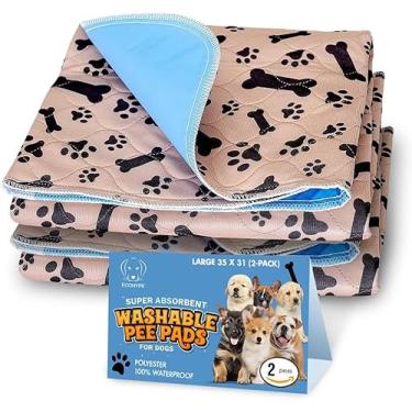 Imagem de Almofadas laváveis para cães reutilizáveis (pacote com 2) acolchoadas grandes 35 x 31 camadas extra absorventes impermeáveis tapete para cães filhotes adultos sênior animais de estimação Pooch | Home Travel ou treinamento de embreagem para cães Wee G