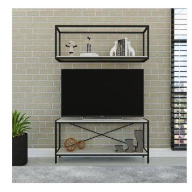 Imagem de Conjunto Rack para TV até 50 Polegadas 1 Nicho Aéreo Estilo Industrial Active Yescasa Snow