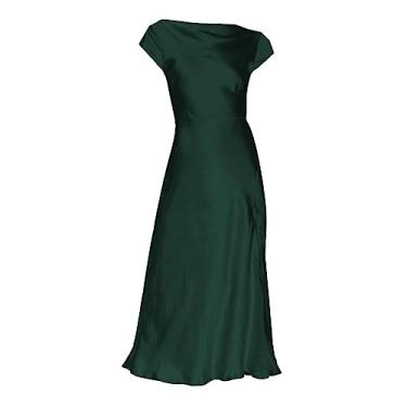Imagem de Vestidos femininos com estampa vintage vestido de tule vestidos de verão para mulheres vestido camisa feminina estampa floral cintura alta, Verde, X-Large