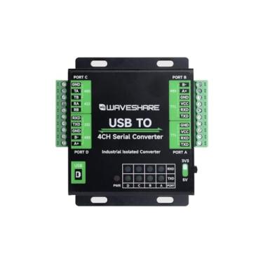 Imagem de Waveshare Industrial USB to 4-Ch Serial Converter, Original FT4232HL Chip, Supports USB to RS232/485/422/TTL, Multiple Devices Applicable, Multi-OS Compatible