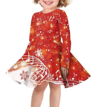 Imagem de Yewattles Vestido casual para meninas, gola redonda, elástico, evasê, rodado, rodado, festa, roupa de brincar, saia casual, tamanho 3-14T, Música de Natal vermelha, GG