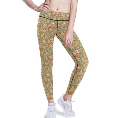 Imagem de KLL Calças de ioga de cintura alta de Natal de biscoito de gengibre para mulheres leggings de controle de barriga para mulheres PP, Biscoitos de gengibre de Natal, M