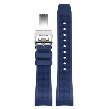 Imagem de HOUCY Pulseira de relógio de borracha 22 mm para Iwc IW390502 IW390209 Pulseira de relógio fecho dobrável extremidade curva relógios de pulso cinto (cor: azul-SR-fold, tamanho: 22mm)