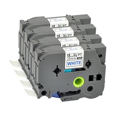 Imagem de Fita de etiqueta P Touch compatível com 4 pacotes TZ243 TZe 243 TZ cartucho padrão Label Orison refis autoadesivo cassete azul sobre branco, 18 mm x 8 m