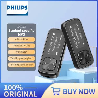 Imagem de Philips-mini mp3 player digital  leitor de música original  fm  gravador de voz  cartão micro sd tf