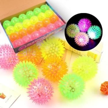 Imagem de Kit 24 Brinquedos Pet Bola Led Pisca E Som Cães Para Petshop Ouriço Sortido