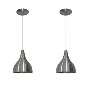 Imagem de Kit com 02 Luminarias Pendentes Modelo Funil - Ideal para Cabeceira de Cama, Balcão, Bancada (Alumínio Escovado)