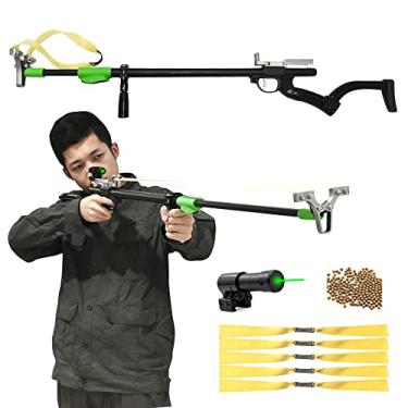 Imagem de Runzkzy estilingue para adultos, rifle profissional para caça com haste telescópica a laser com 5 faixas de substituição, catapulta de estilingue de alta potência para prática de competição (pacote D)