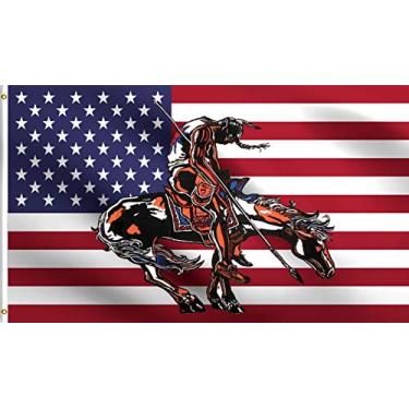 Imagem de DMSE End Of Trail Bandeira indígena americana nativa dos EUA 9,5 x 1,5 m 100% poliéster 100D bandeira resistente a UV (3' x 5' pés pés)