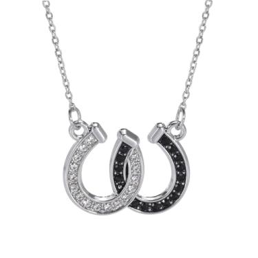Imagem de Dreuyet Colar de ferradura para mulheres e meninas, colar de ferradura em U duplo ocidental, colar de ferradura cúbica delicada, colar de coração, colar da sorte, pingente de cavalo, joias presentes,