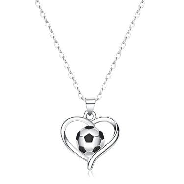 Imagem de Hanreshe Colar de bola de futebol pingente para meninas joias esportivas colar de ouro 14K cruz de futebol para meninos presentes de jogador de futebol, 2, Aço inoxidável, Amazonita