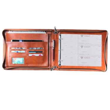 Imagem de Fichário com 3 anéis, carteira de couro vegano para fichário de 3 anéis ou fichário de 9 anéis, fichário comercial para 29 x 23 cm (personalizado) (3 anéis, não personalizado)