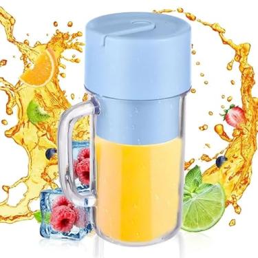 Imagem de Copo Caneca Liquidificador Mini Juicer 420ml com 6 laminas com tampa e canudo Recarregavel Portatil (Azul)