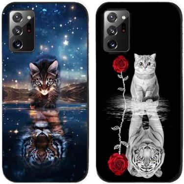 Imagem de 2 peças de capa de telefone traseira de silicone em gel TPU impresso tigre e gato para Samsung Galaxy All Series (Galaxy Note 20 Ultra)