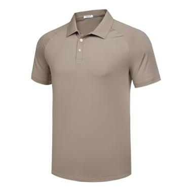Imagem de PINSPARK Camisa polo masculina casual de trabalho de secagem rápida com absorção de umidade e manga curta, Caqui, P