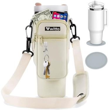 Imagem de Bolsa de transporte de garrafa de água com bolso para telefone Stanley Copo de 101 ml, suporte para garrafa com alça ajustável Neoprene Sports Water Bottle Sling Bag com mosquetão para Stanley Cup