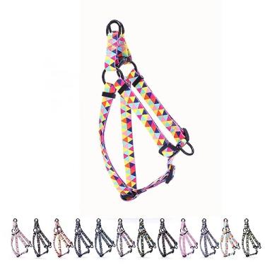 Imagem de Peitoral para meninas, estampa de triângulos geométricos coloridos, fivela de liberação rápida, frente única ajustável para cães de raças pequenas, médias e grandes, Husky, Pug Bully, PP