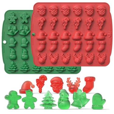 Imagem de VICDUEKG 2 pacotes de moldes de bolo de silicone de Natal molde de cozimento de homem de gengibre de natal árvore de Natal floco de neve molde de fondant para chocolate gelatina doce festa decoração de cupcake