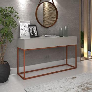 Imagem de Aparador Buffet Eros 1,10m Grande Para hall de Entrada Cantinho do Café Pe de Metal Cobre Rose Industrial Com 2 Gavetas (Off White)