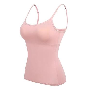 Imagem de Camisetas femininas de algodão com sutiã acolchoado embutido, básica, respirável, ajustável, alças finas, rosa, XXG