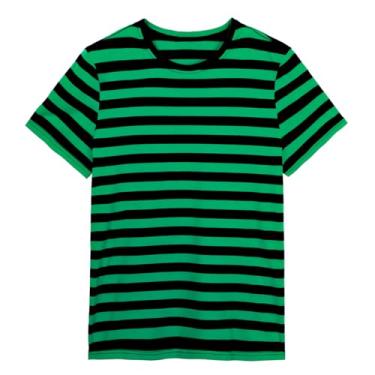 Imagem de LittleSpring Camisetas masculinas listradas de algodão e gola redonda de manga curta, Azul-marinho e verde, GG