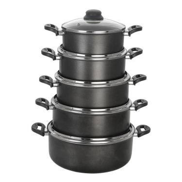 Imagem de Jogo de Panelas Caçarolas Antiaderentes (Teflon) Pretas 5 Peças - Alumínio Brasilar