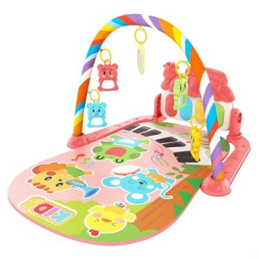 Imagem de Tapete Infantil de Atividades Sensorial para Bebê Interativo com 5 Móbiles e Piano Musical com Som e Luzes (Rosa)