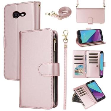 Imagem de Furill Capa carteira para Samsung Galaxy J7 Prime 2017 J 7 Skypro Sky Pro J7V V S727VL com alça de pulso, alça de ombro transversal, zíper 11+ compartimentos para cartões, capa protetora para telefone