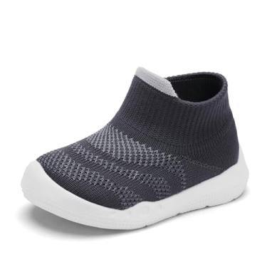 Imagem de Sapatos e meias para bebês Engtoy Pantufas respiráveis antiderrapantes com sola de borracha macia, tênis para bebês meninos e meninas, Listra preta, 0-9 meses