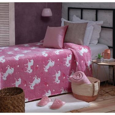 Imagem de Manta Brilha No Escuro Jolitex Solteiro Unicórnio Rosa