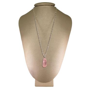 Imagem de Colar Prata 925 Cadeado Quartzo Rosa Polido P. Vecchio Joias