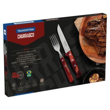 Imagem de Jogo De Talheres Jumbo Tramontina Churrasco Com Laminas Em Aço Inox Vermelho 12 Peças