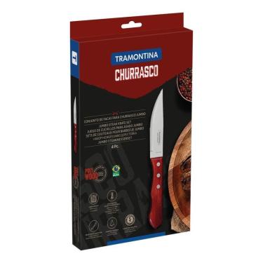 Imagem de Conjunto De Facas Para Churrasco Jumbo Tramontina Em Aço Inox Com Cabo Vermelho Polywood 4 Peças