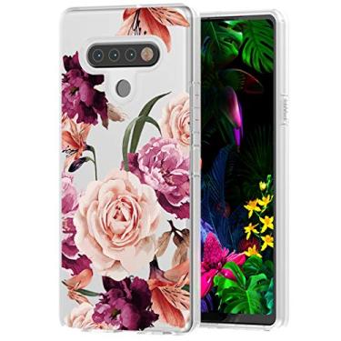 Imagem de sidande Capa para LG Stylo 6, para LG Stylo6 para meninas e mulheres, à prova de choque, transparente, floral, macia, flexível, TPU fina, capa protetora para celular para LG Stylo 6 (flor roxa)