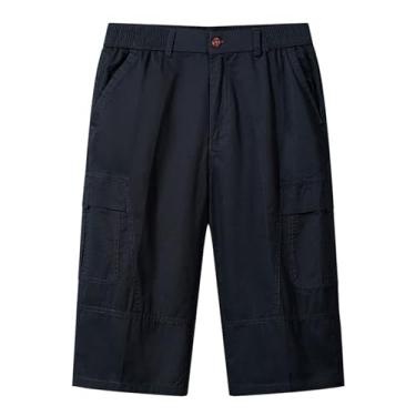 Imagem de Generic Calça cargo masculina cropped casual abaixo do joelho calça tática cintura elástica calça de treino ao ar livre, Y1-Azul-marinho, GG