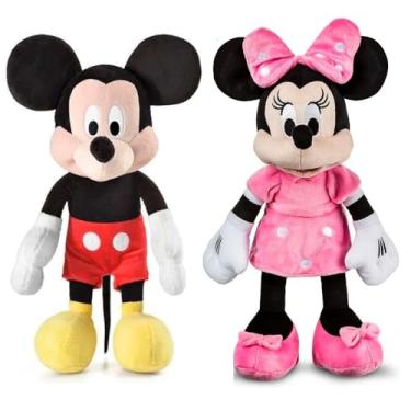 Imagem de Pelúcia Casal Boneco do Mickey e Boneca da Minnie Rosa 40cm Fala em Português