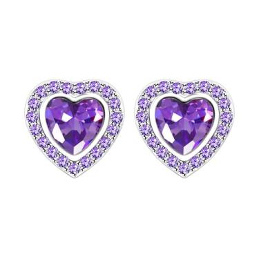 Imagem de Tobestu Brincos solitários de auréola de zircônia roxa, brincos de coração de ametista simulada para mulheres, joias de cristal Y4135 (coração roxo), Latão, Zircônia cúbica