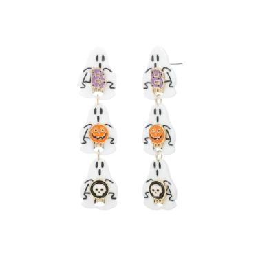 Imagem de Madison Tyler Brinco feminino de Halloween | Brincos de caveira abóbora chapéu de bruxa crânio fantasma veneno | Brincos de festa de Halloween, joias hipoalergênicas, Zinco, Strass