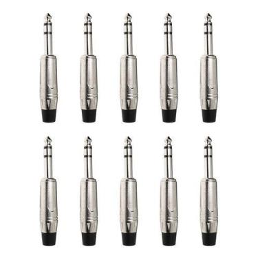 Imagem de Kit 10 Plug P10 Macho Estéreo Niquelado Áudio Profissional - LUMINOS