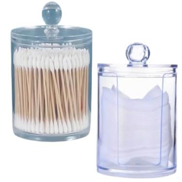 Imagem de Kit 2 Organizadores Multiuso Acrílico Transparente Porta Algodão Cotonete Discos de Algodão Batom, Dispenser Higiênico Suporte para Elásticos Ideal para Banheiro Quarto de Bebê 9X6,5 cm