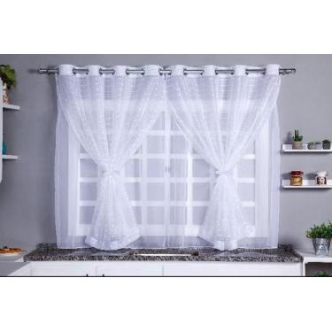 Imagem de Cortina De Cozinha Branca De Voil Duplo + Laço Amarri - Pilli Enxovais
