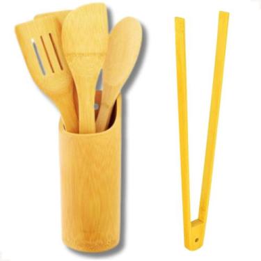 Imagem de Conjunto Talheres Bambu Utensílios Colher De Pau Pegador  - Bethaville