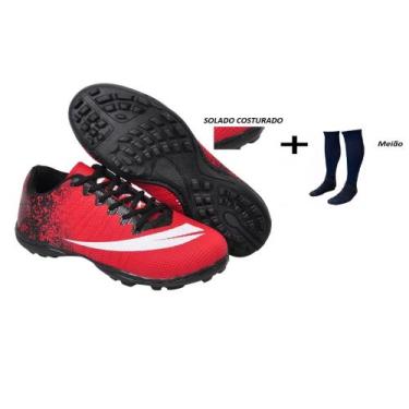 Imagem de Chuteira Society Adulto Infantil com MEIÂO - Perflex, Vermelho preto, 