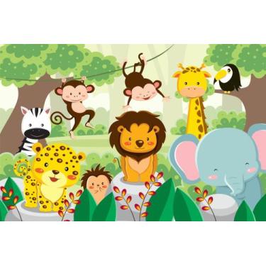 Imagem de Painel de Lona Selva Animais Felizes - Fabrika de Festa, 200x150cm