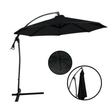 Imagem de Ombrelone Lateral Suspenso 3 Metros Jardim com Base e Manivela Preto I