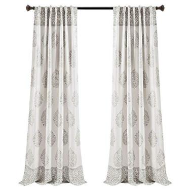 Imagem de Lush Decor, Cortinas de folha de lágrima cinza conjunto de painel de janela escurecimento de quarto para estar, jantar, quarto (par), 95" x 52