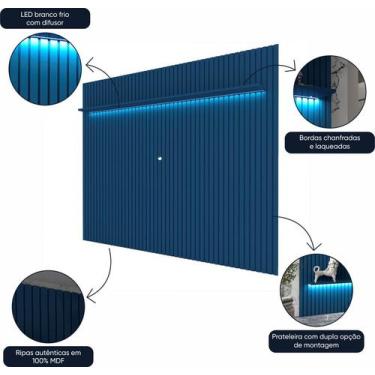 Imagem de Painel Ripado Para TV Até 85 Polegadas Com Led Nobre 230 Azul Royal - 