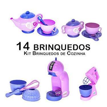 Imagem de Kit Cozinha Infantil Bule Xícara Batedeira Cafeteira 14pç - Altimar