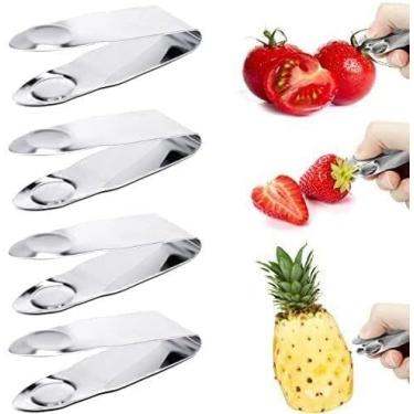 Imagem de 2 peças de aço inoxidável prata descascador de morango removedor de caule de frutas ferramentas de cozinha doméstica para abacaxi tomate cereja, removedor de frutas e vegetais, adequado para cozinha e