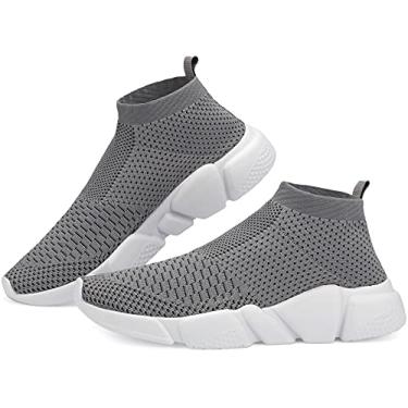 Imagem de Santiro Tênis de caminhada masculino, leve, cano alto, respirável, de malha, atlético, tênis de corrida moderno para academia, Cinza, 39